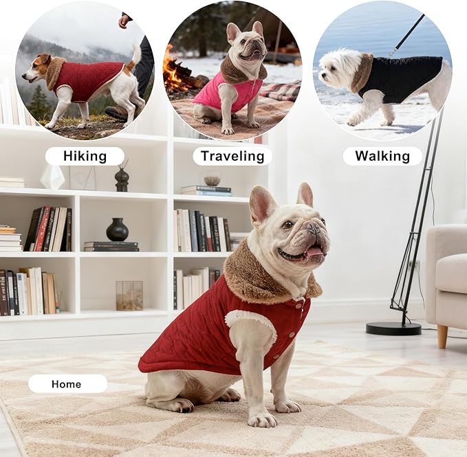 BEAUTYZOO Winter Dog Vest Coat with Harness Built in, Warm Puppy Jacket for Small Medium Dogs, Lightweight Cold Weather Small Dog Coat, Fleece Puffer Vest Windproof Snowproof Pet Clothes, Wine Red M