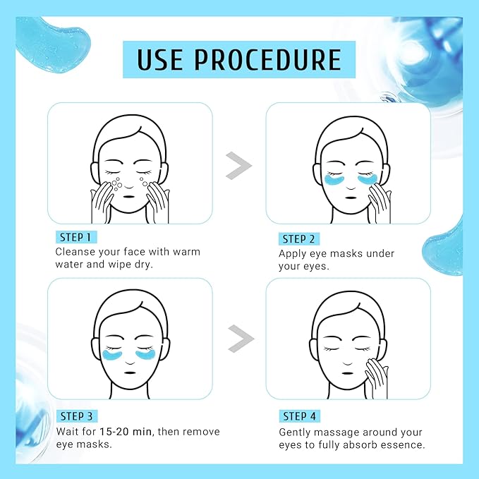 Under Eye Patchs Hyaluronic Acid Eye Mask for Dark Circles and Puffiness Wrinkle Eye Bags 30 Pairs