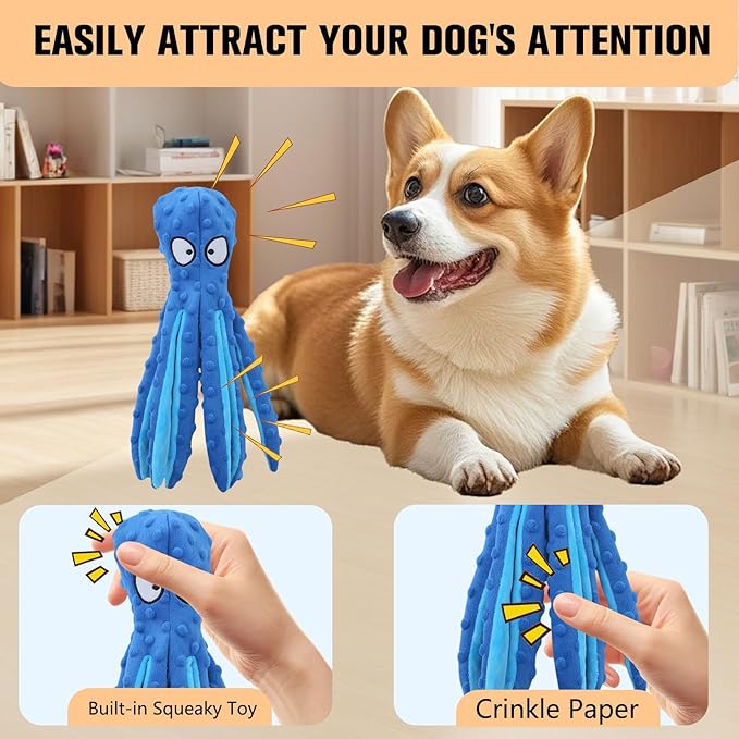 Dog Squeaky Toys Octopus, No Stuffing Plush Toys, Squeaky Octopus Dog Toy - Durable Plush for Puppies, Interactive Dogs Toys for Aggressive Chewers (Purple+Blue)