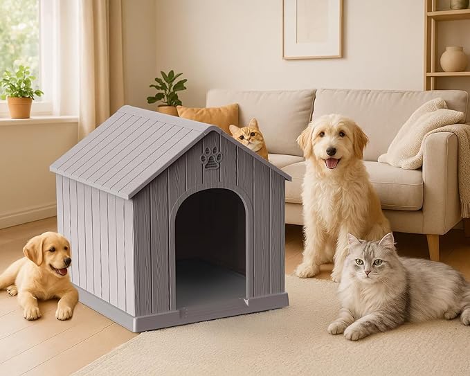EasyUp Dog House Outdoor Indoor,Dog Kennel Weatherproof Resin Shelter with Air Vents and Elevated Floor for Small Medium Large Dogs,Easy Clean and Assemble(38.62 * 36.26 * 38.07in,Coffee)