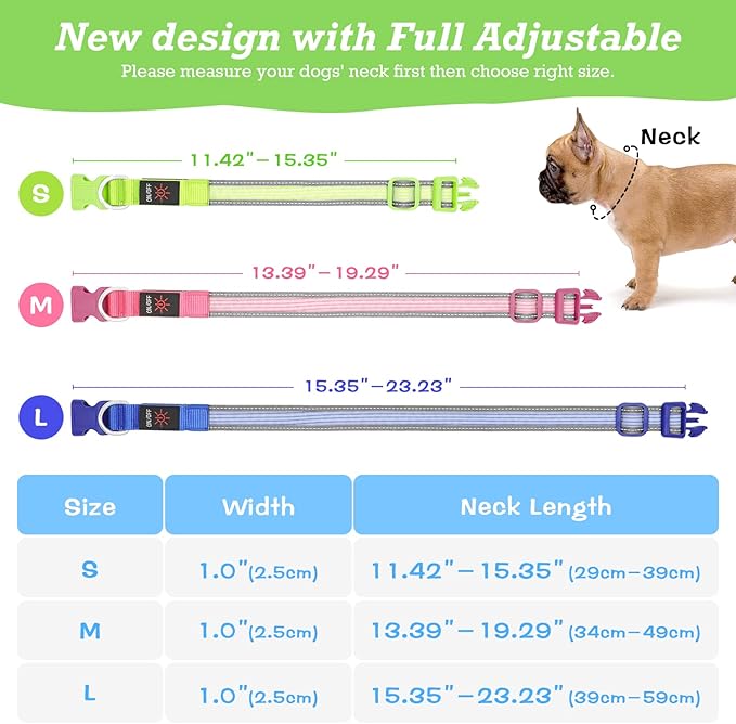 YFbrite Full Adjustbale LED Dog Collar, Full Illuminated Light up Dog Collars, Reflective Dog Collar Light Glowing in The Dark for All Dogs Safety (Medium, Blue-2)