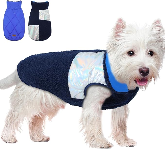 EMUST Dog Jacket, Warm Reversible Dog Winter Coat with Fleece Lining, Thick Plush Puppy Coats, Royal Blue, XL