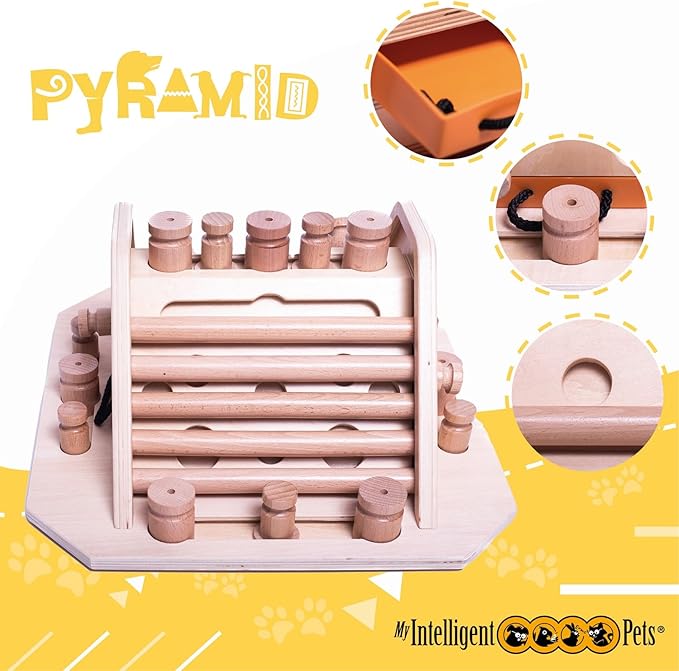 Pyramid - Brain Game for Dogs, Interactive Wooden Puzzle Toy for Mental Stimulation, Boredom Buster for Smart and Active Dogs