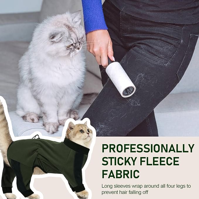 Cat Pajamas for Cats Only, Sticky Hair Cat Clothes, Long Sleeve Sphynx Clothes, Anti-Licking or Skin Disease Recovery Suit for Female Cats, Kitten Onesie Pajamas, ArmyGreen, XL