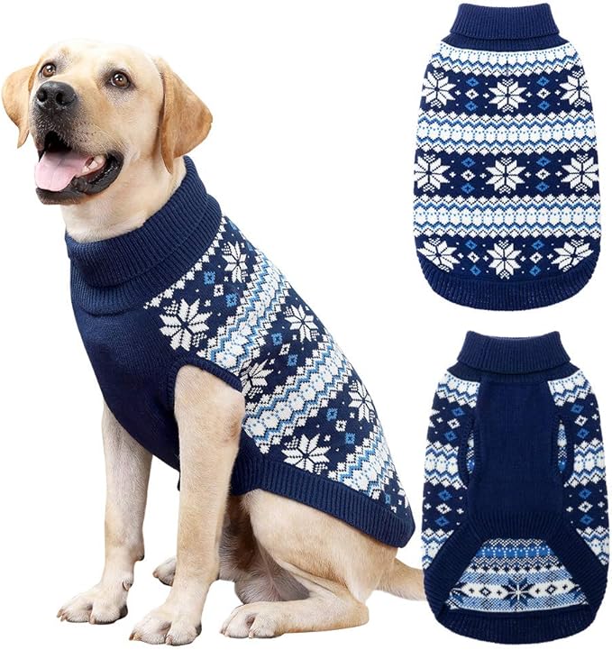 KOOLTAIL Cable Knit Dog Sweater Turtleneck, Cold Weather Pullover Classic Knitwear, Snowflake Pattern Thick Warm Winter Pet Clothes,Dog Christmas Sweater for Small Medium Large Dogs,Navy XL