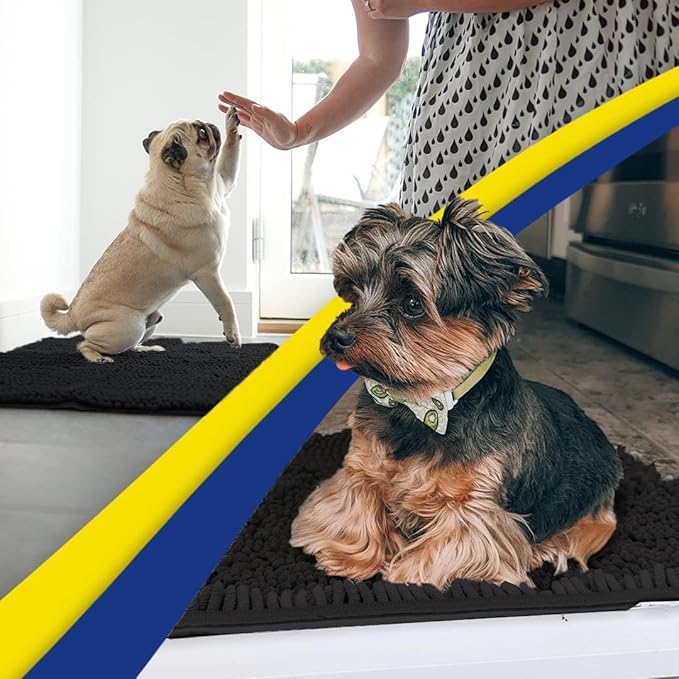 Muddy Mat® AS-SEEN-ON-TV Highly Absorbent Microfiber Door Mat and Pet Rug, Non Slip Thick Washable Area and Bath Mat Soft Chenille for Kitchen Bathroom Bedroom Indoor and Outdoor - Black XXXL 72"X48"