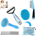 Dog Brush Grooming Kit 5PCS - Dog Brushes for Grooming, Dog Brush for Shedding,Puppy Brush and Flea Comb for Dogs, Slicker Brush Comb and Dog Hair Brush Set Blue