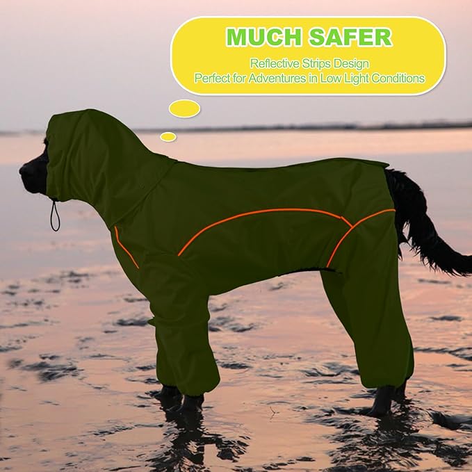 Dog Raincoat, Waterproof Dog Rain Jacket with Removable Hood，Adjustable 4 Legs Pet Poncho with Leash Hole，Reflective Stripe Hooded Snowproof Windproof Clothes for Small to 3X-Large Dogs, M