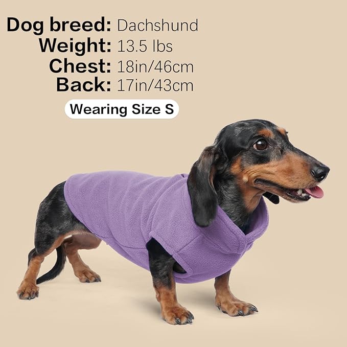 FUAMEY Dog Fleece Vest for Medium Dogs,Warm Stretchy Dog Sweatshirts Pullover with Leash Hole Dogs Sweater Soft Pet Turtleneck Cozy Pet Vest Lightweight Sleeveless Purple M