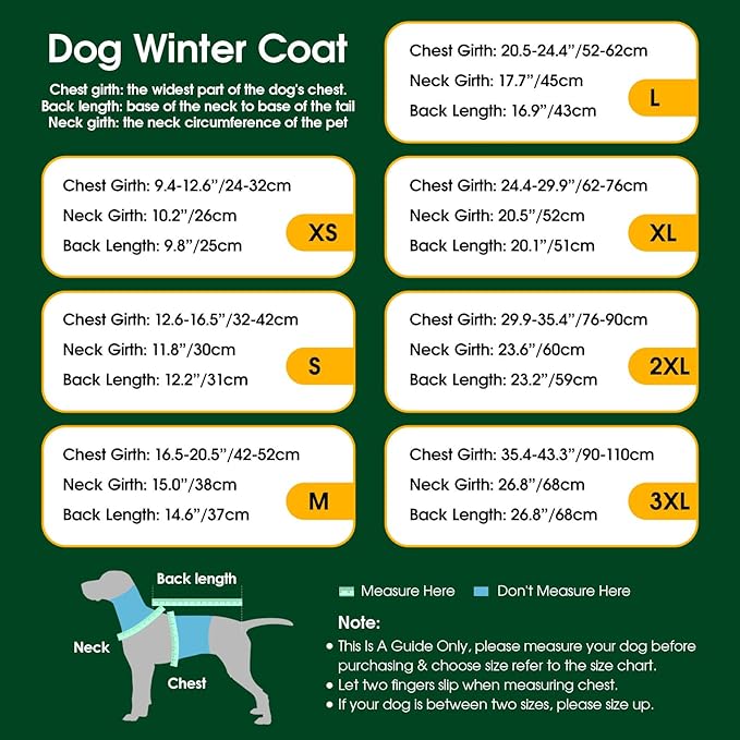 Dog Winter Coat Warm Padded Puppy Jacket Windproof Water Resistant Clothes for Small Medium Large Pets Christmas Sweater Outfit Vest(Green, M)