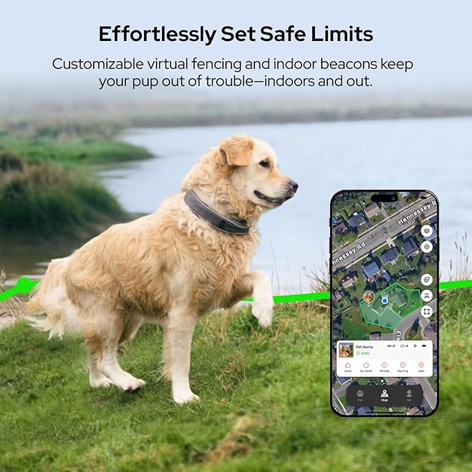 SATELLAI Dog Wireless Fences, Pink The Most Advanced GPS Dog Collar with AI Analysis, Precise Positioning, 5-Day Battery, and IP68 Waterproof, Flexible Virtual Fencing for Medium & Large Dogs