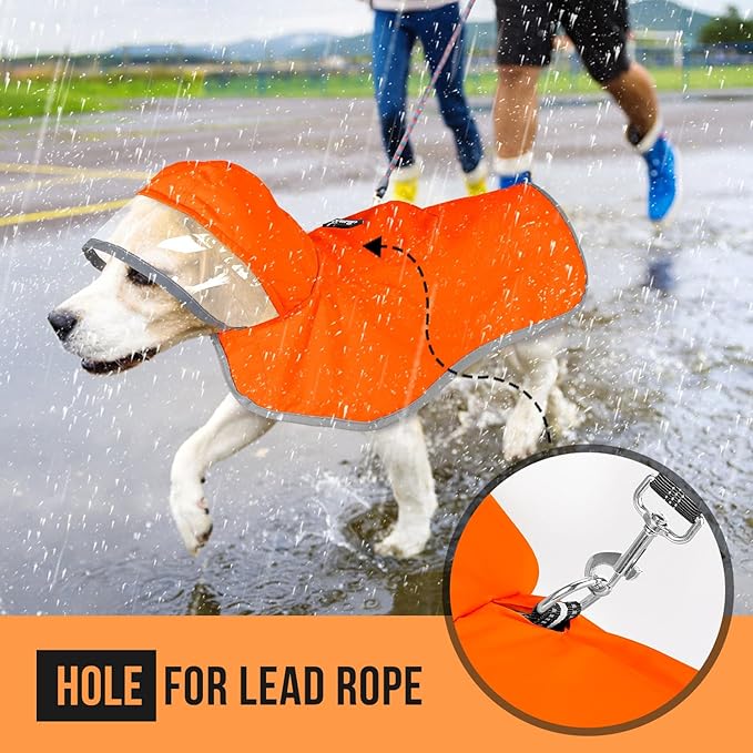 SlowTon Dog Raincoat, Adjustable Dog Rain Jacket Clear Hooded Double Layer, Waterproof Poncho with Reflective Strip Straps and Storage Pocket for Small Medium Large Dogs Puppies(OR XS)
