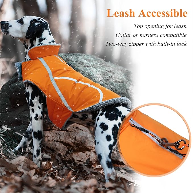 VIVAGLORY Frostfit Dog Coat, Dog Jacket for Winter & Cold Weather, Warm Fluffy Fleece Lined Water Resistant Reflective for Puppy, Coat with Velcro Fastening & Leash Hole, XXS, Orange