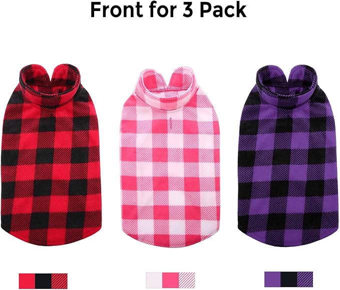 ASENKU PLAID Dog Fleece Vest & Pajamas - 3 Pack, Warm Winter Dog Coat, Jacket Pet Clothes for Small & Medium Dogs