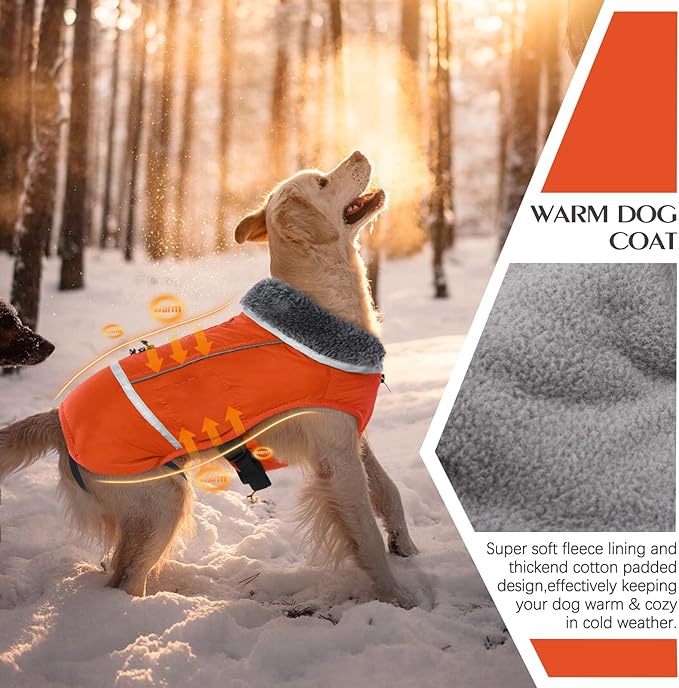 QBLEEV Warm Dog Coat Reflective Dog Jacket, Waterproof Dog Winter Coat Turtleneck Dog Clothes for Cold Weather, Thick Fleece Dog Snowsuit Christmas Dog Vest Pet Apparel for Small Medium Large Dogs L