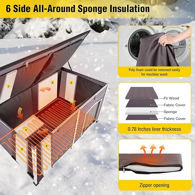 AIVITUVIN Outdoor Heated Dog House Anti Chewing Iron Frame Insulated Dog Kennel with Heating Pad Weatherproof Shelter （Grey,XL）
