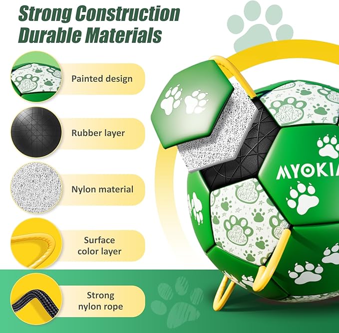Size 3 Interactive Dog Football with Strap,Green & White, Eye-Catching Paw Design, Ideal Outdoor Training Pet Toy, Perfect Choice for Medium & Large Dogs' Playtime