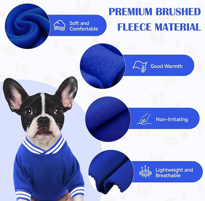 Dog Sweaters for Small Dogs, Brushed Fleece Dog Sweater Baseball Jacket Pet Clothes Soft Warm Sweatshirt Puppy Sweater Boy Girl Pet(Blue-S)
