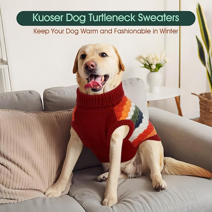 Kuoser Dog Sweater, XS Dog Sweater Pet Cable Knitted Pullover Warm Clothes, Puppy Turtleneck Classic Knitwear Soft Thickening Christmas Outfit, Cold Weather Thermal Wear for Small Dogs, Red XS