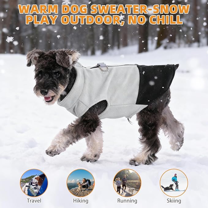KOOLTAIL Dog Fleece Vest Sweater, Zip Up Step-in Pullover Warm Puppy Jacket with Dual Leash D-Ring for Small Medium Dogs, Cozy Soft Pet Winter Cold Weather Coats Fall Clothes Hoodie Boy Girl, Black M