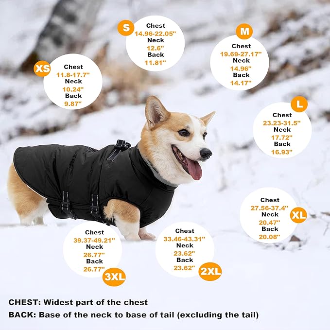 Small Dog Coat with Harness Built-in, Waterproof Reflective Fleece Lined - Warm Windproof Winter Jacket with Back Zipper, Cold Weather Snow Dog Coats - Black - S