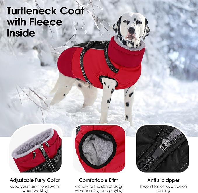 SUNFURA Small Dog Coat with Harness Built-in, Warm Dog Jacket with Zip, Reflective Winter Coat Pet Sweater Clothes for Small Dogs Schnauzer, Yorkshire Terrier, Shih Tzu, Red S