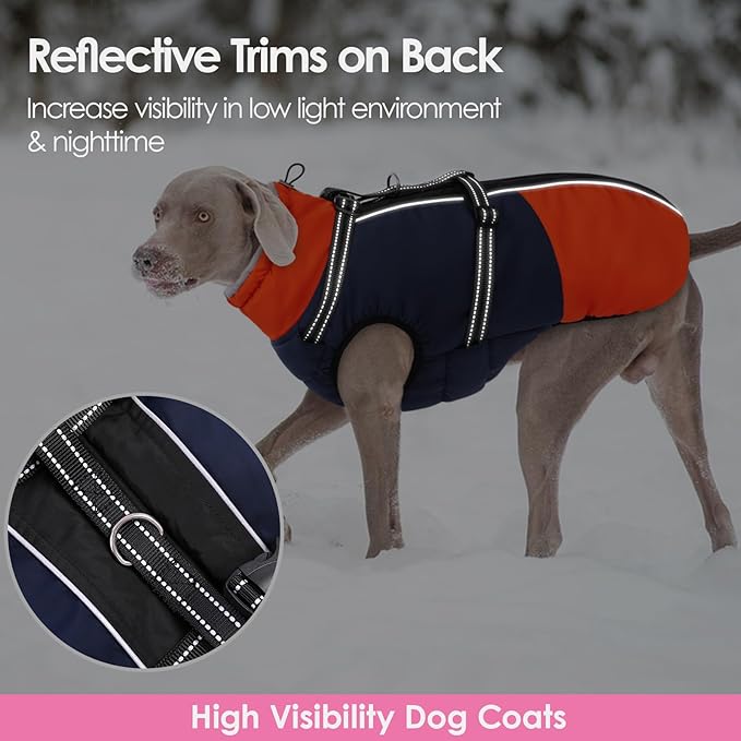 AOFITEE Small Dog Coat, Waterproof Dog Winter Jacket with Harness Built in, Warm Fleece Lined Dogs Jacket for Cold Weather, Reflective Pet Snow Jackets with Zipper for Yorkshire, Schnauzer,Blue S