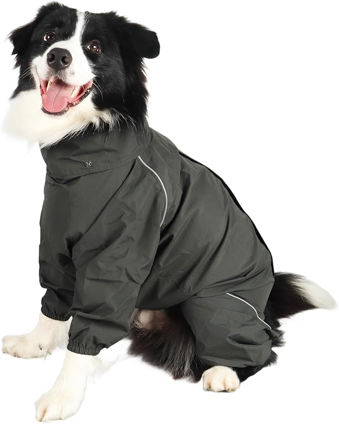 Dog Raincoat for Medium Large Dogs,rain Jacket Coat, Full Leg Coverage Waterproof Rain Suit with Detachable Hood & Tail, Reflective Strips, Snag-Free Top Zipper (Green for Girl, X-Small)