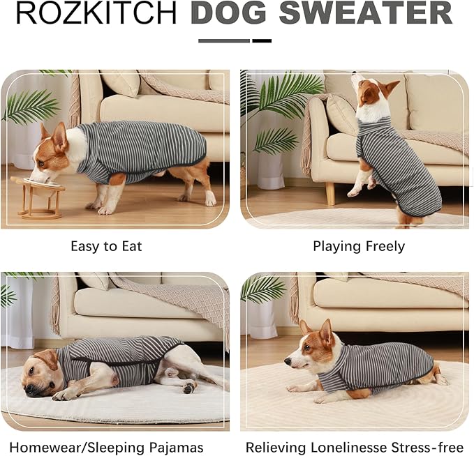 ROZKITCH Dog Winter Coat Soft Pullover Pajamas, Stripe Pet Windproof Warm Cold Weather Jacket Vest Cozy Jumpsuit Apparel Outfit Clothes for Walking Hiking Travel Sleep Stripe 2XS