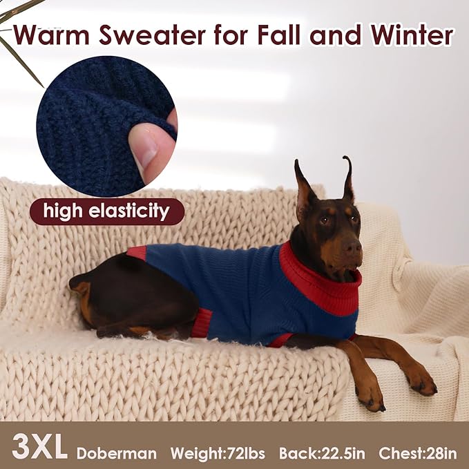 Large Dog Sweater, Soft Cable Knit Sweater with Harness Hole, Warm Christmas Sweaters for Dogs Male Female, Fall Winter Pet Holiday Clothes for Dachshund, French Bulldog, Terrier, NavyBlue L