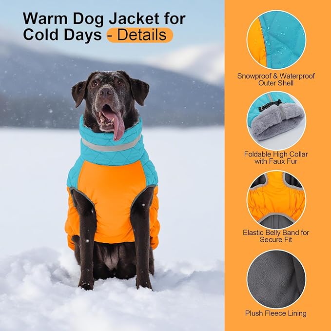 Warm Dog Coats for Medium Dogs, Waterproof Dog Jacket with Harness Built in, Zipper Clousure, Fleece Lining for Cold Weather Outdoor Walks, Snowsuit for Schnauzer, Boston Terrier, Pug - M
