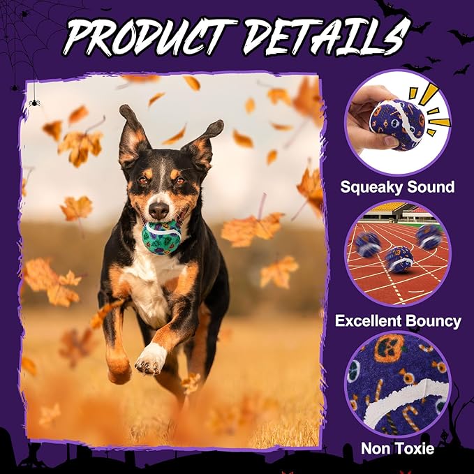 Civaner 36 Pcs Halloween Dog Toys Bulk, 2.5 Inch Squeaky Tennis Balls for Small Medium Large Dogs Pets Puppy Chew Teething Toy Interactive Training Gifts Xmas Stocking Stuffers