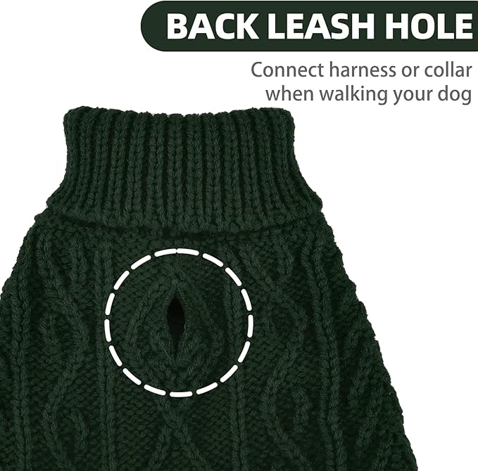 PUPTECK Dog Sweater, Turtleneck Warm Knitted Pullover Coat, Thick Cable Knitwear Clothes in Winter, Pet Apparel Outfits for Small Medium Dogs, for Cold Weather Indoor & Outdoor, Deep Green SM