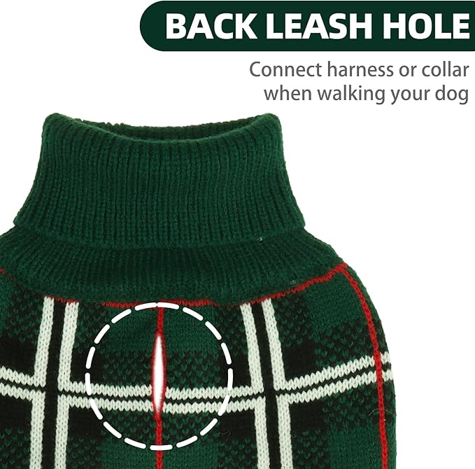 PUPTECK Dog Sweaters for Large Medium Small Dogs - Fall Classic Plaid Style Puppy Holiday Winter Coat Clothes Warm, Green, M