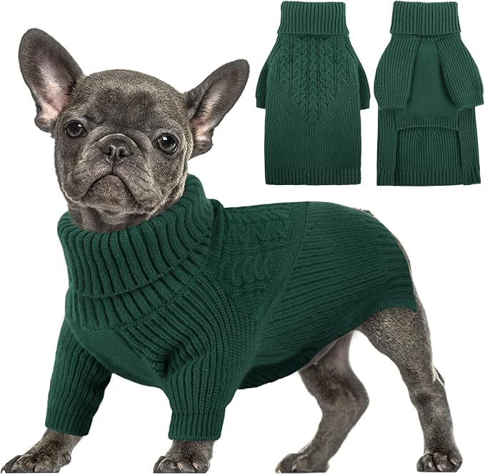 Queenmore XS Dog Sweater, Dog Sweaters for Small Dogs Girl or Boy, Dog Christmas Sweater XSmall, Winter Puppy Doggie Sweatshirt Knitwear, Pet Chunky Warm Coat for Medium Large Size Dogs, Green XS