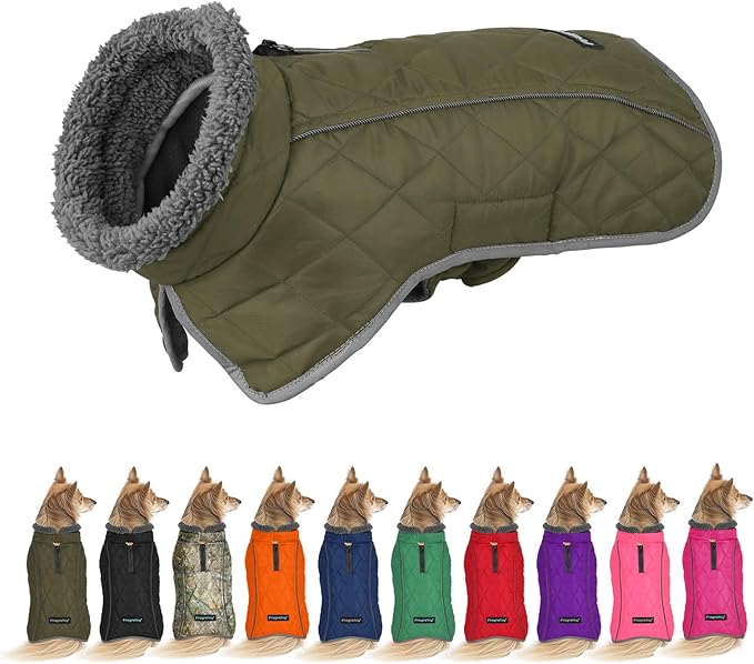 Fragralley Dog Coat Large, Waterproof Dog Jacket with Warm Fleece Lining, Adjustable Reflective Dogs Winter Coat, Turtleneck Pet Coats for Cold Weather (ArmyGreen XL)