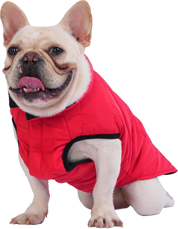 PetWarm Reversible Dog Winter Coat, Windproof Dog Puffer Vest, Soft Vest for Dogs with Hook-and-Loop Strap for Easy Dressing, Waterproof Coat for Dogs with Adjustable Fit, Red, S
