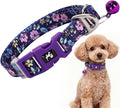 Floral Reflective Dog Collar with Bell -XSmall Puppy Collars for Puppia Pet Cat Girl Kitten Small Breeds, Cute Adjustable Nylon Collar for Yorkie Chihuahua Night Walks (XS)