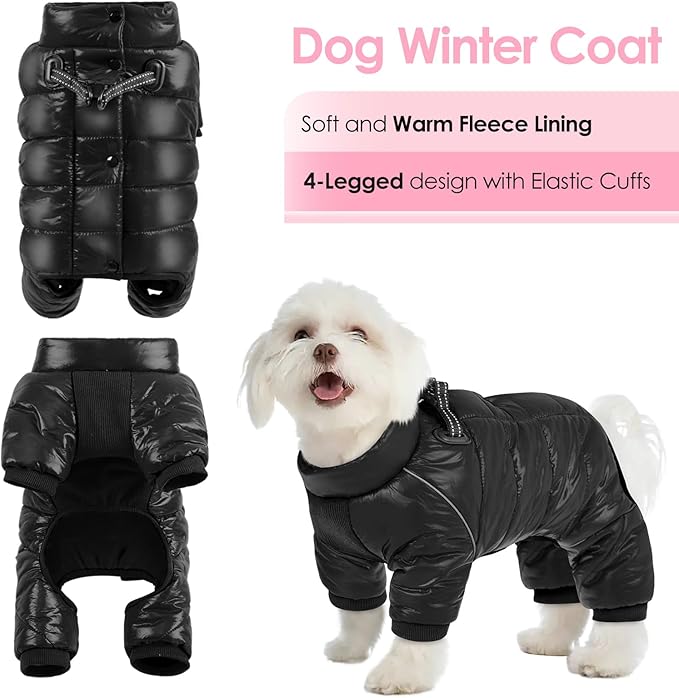 AOFITEE Dog Coat, Waterproof Dog Winter Jacket, Warm Fullbody Small Dogs Snowsuit, Winter Coat for Small Dogs, Zip Up Pet Puffer Jacket Fleece Vest, Outdoor Reflective Pet Snow Jackets, Black XL