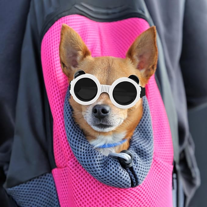 Dog Sunglasses for Small Breed, Small Dog Goggles for Puppy Cats, Goggles Eye Protection Windproof Dustproof Anti-UV with Adjustable Straps Pet Glasses Outdoor, Black-White