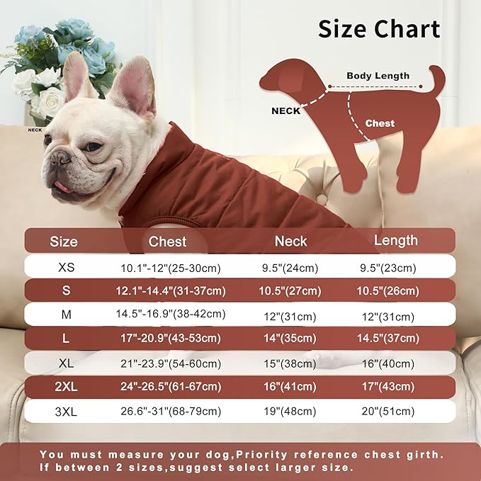 2 Layers Fleece Lined Warm Dog Jacket for Puppy Winter Cold Weather,Soft Windproof Small Dog Coat,Brown S