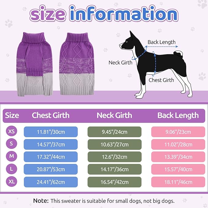 ASENKU Warm Dog Sweater for Small Medium Dogs,Pet Sweaters for Fall Winter Dog Clothing,Thicked Pullover Puppy Cat Turtleneck Sweater for Doggie Chihuahua Clothing