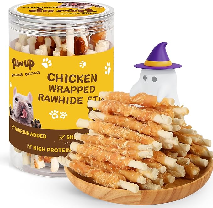PAWUP Dog Treats Chicken Wrapped Rawhide Sticks Long Lasting Dog Chews, Natural Snacks for Medium Large Dogs w/Taurine,12.5 oz