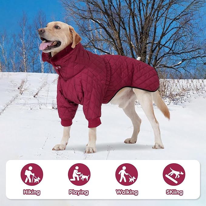 IDOMIK Dog Winter Coat for Medium Dogs, Warm Dog Winter Jacket with Fleece High Collar, Zippered Cold Weather Coats for Dogs, Waterproof Doggy Snow Jacket Clothes,WineRed,M