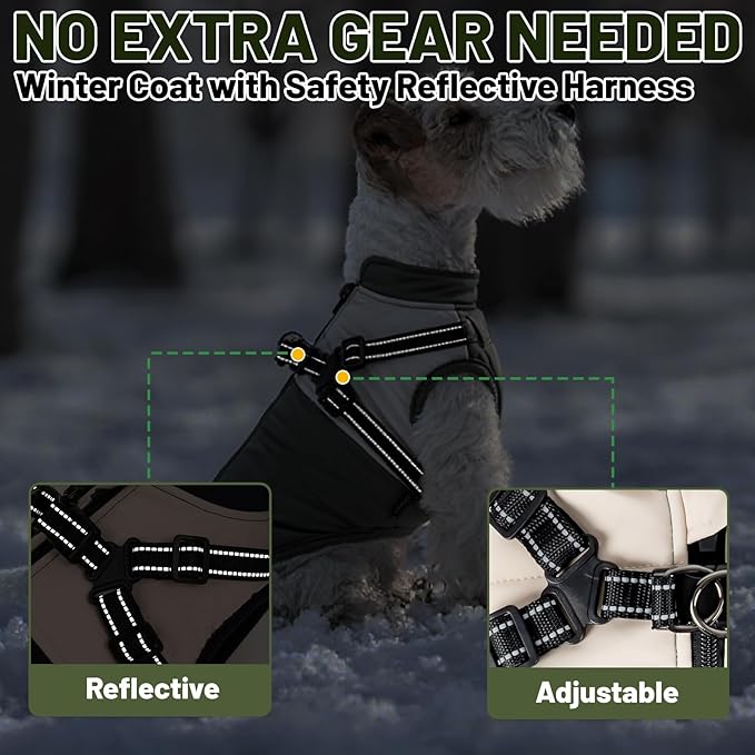 Dog Winter Coat for Small & Medium Dogs (Up to 31lb), Waterproof Dog Coat with Harness, Puppies Windproof Puppy Puffer Jacket, Snowsuit for Dachshund,Frenchie, Corgi (Classic Green, Large)