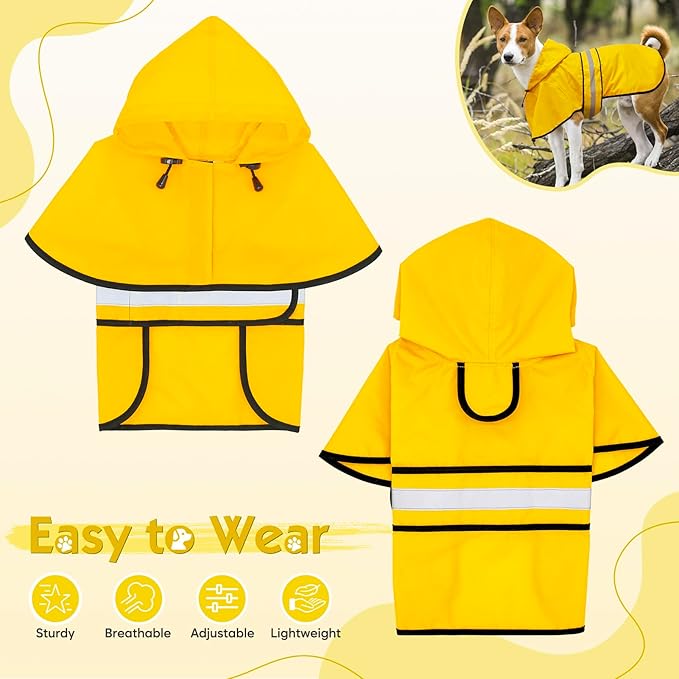 Dog Raincoat - Waterproof Dog Rain Jacket with Leash Hole, Reflective Pet Rain Coat Adjustable Doggy Slicker Poncho for Dogs Walking(L, Yellow)
