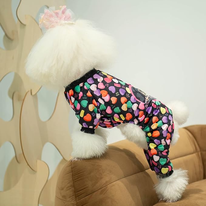 CuteBone Small Dogs Valentines Outfit Soft Puppy Onesies Pjs Dog Pajamas Pet Coat Cat Apparel Comfy Doggie Jumpsuit Bodysuit for All Seasons P272XS