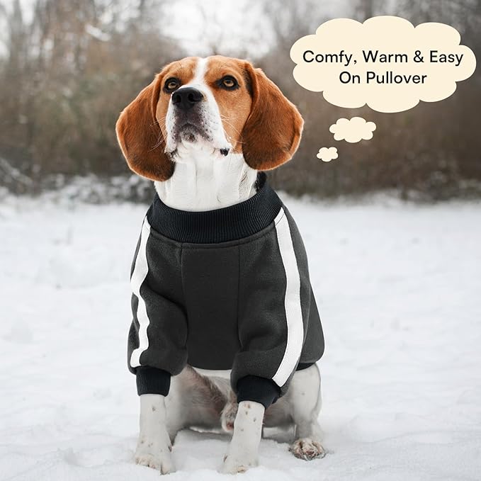 Queenmore Fleece Dog Sweater for Male Dogs, Soft Pullover Dog Sweatshirt with Leash Hole/Reflective Stripes – Cozy Winter Fleece Jacket for Small Medium Large Boy Puppy, Grey XL