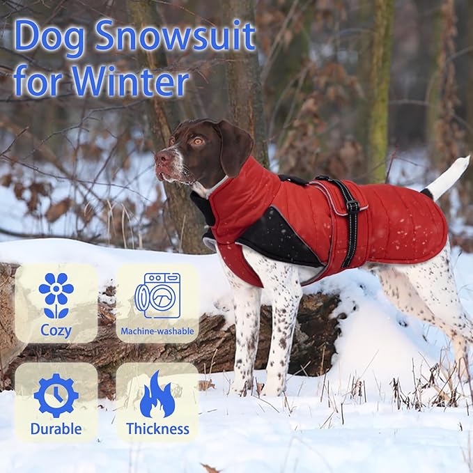 MIGOHI Thermal Large Dog Fleece Jacket - Rainproof Coat for Large Dogs, Thick Dog Winter Coat,Snow Jacket for Dogs Windproof for Hunting Camping,Windy Chilly Days,Doberman,Great Dane,3XL,RedBlack