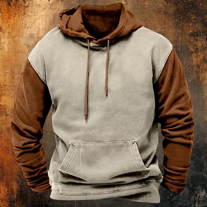 HOTYD Mens Western Aztec Sweatshirts Long Sleeve Fall Fashion Drawstring Pullover Vintage Graphic Cowboy Hoodie for Men